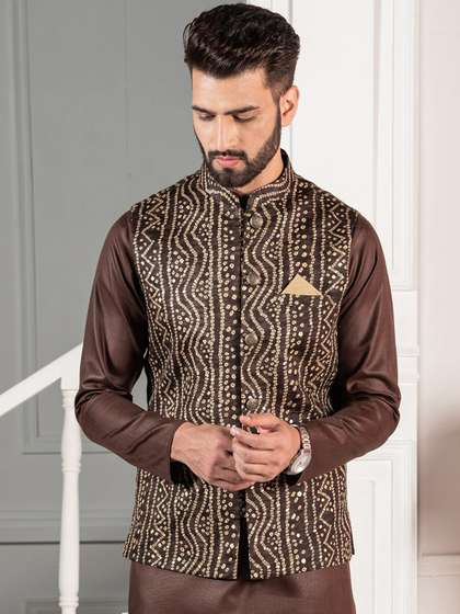 KISAH Men Printed Cotton Nehru Jacket