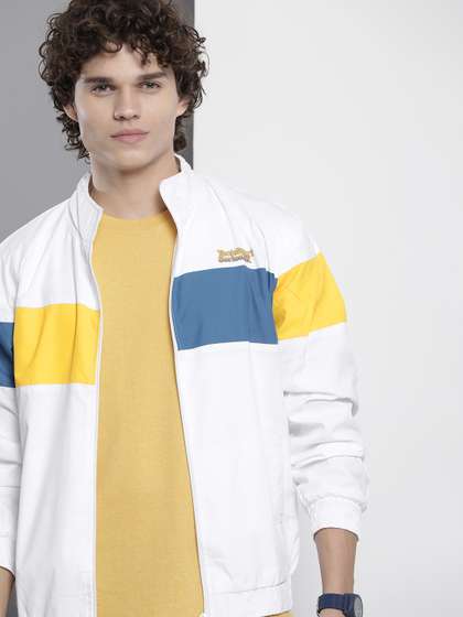 The Indian Garage Co
                        Men White & Blue Striped Windcheater Bomber
                        Jacket