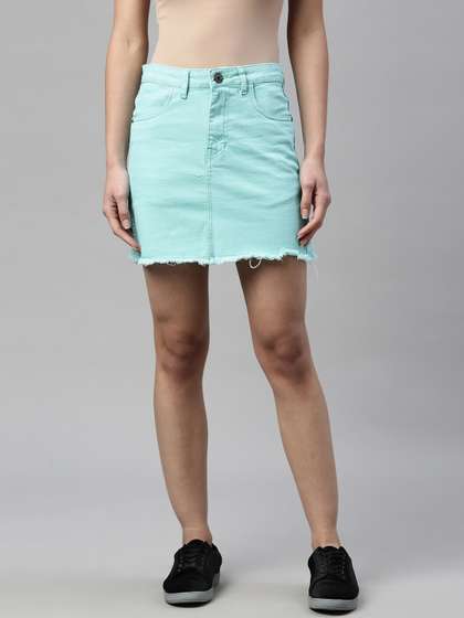 ZHEIA Women Solid Denim Skirts