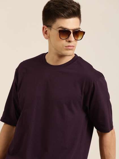 DILLINGER Men Maroon Solid Cotton Oversized T-shirt