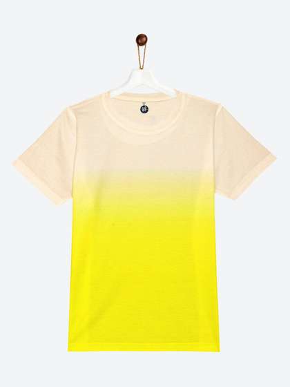 YK Boys Yellow & Beige Ombre Printed Regular Fit T-shirt