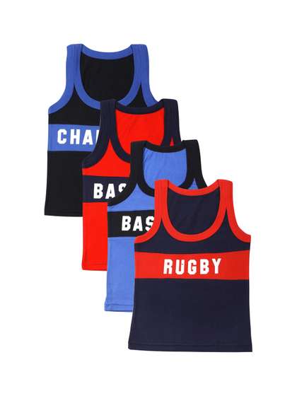 Bodycare Kids Boys Pack
                    Of 4 Assorted Cotton Printed Basic Innerwear Vests