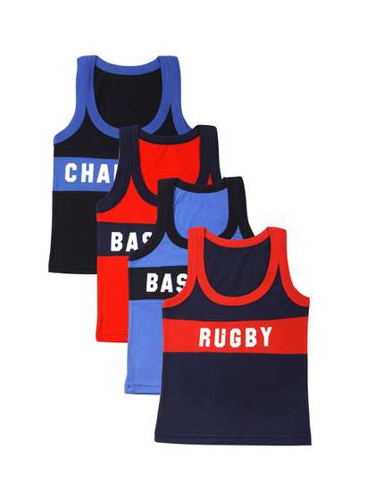 Bodycare Kids Boys Pack
                    Of 4 Black & Red Basic Vests