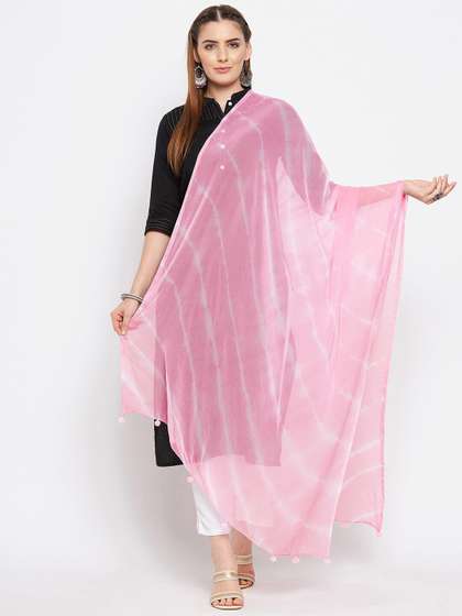 Clora Creation
                          Women Baby Pink & White Striped Leheriya
                          Dupatta