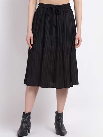 La Zoire Women Solid Flared Pleated Midi Skirts