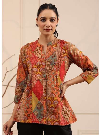 Rain & Rainbow Abstract Print A-Line Cotton Kurti