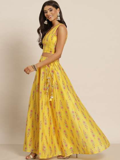 Shae by SASSAFRAS Women Chanderi Printed Lehenga & Crop Top