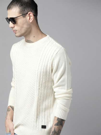 Roadster The Lifestyle Co. Men Off White Cable Knit Pullover