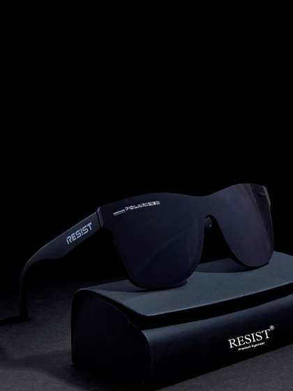 RESIST EYEWEAR
                          Unisex Black Lens Wayfarer Sunglasses with
                          Polarised and UV Protected Lens