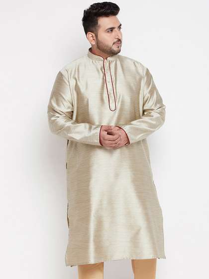 VASTRAMAY Men Beige Silk Blend Kurta