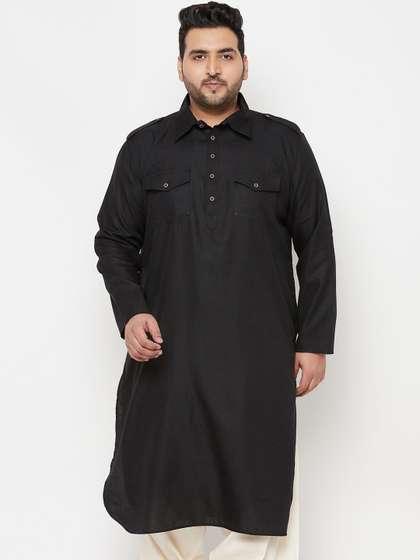 VASTRAMAY Plus Size
                        Men Black Pathani Kurta