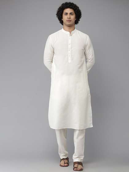 See Designs Men White Solid Cotton Kurta