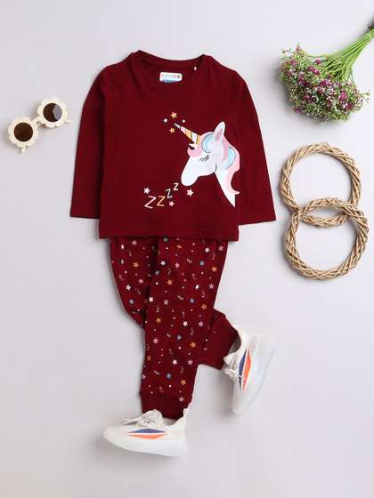 BUMZEE Girls Printed
                      Pure Cotton Night suit