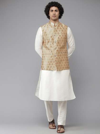 See Designs Men
                        Gold-Toned Woven Design Jacquard Nehru Jacket