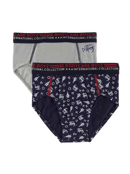 Bodycare Kids Boys Pack
                    Of 2 Navy Blue & Grey Printed Cotton Basic
                    Briefs