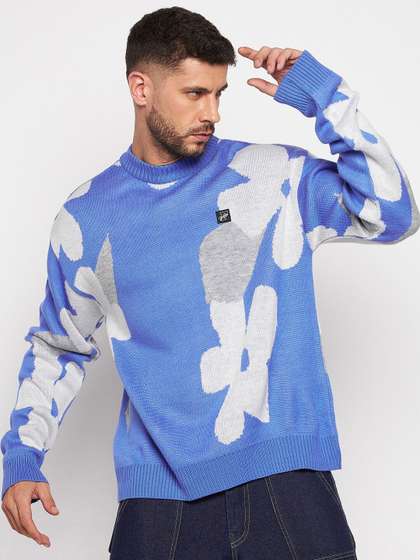 FUGAZEE Men Blue
                        & White Floral Printed Pullover