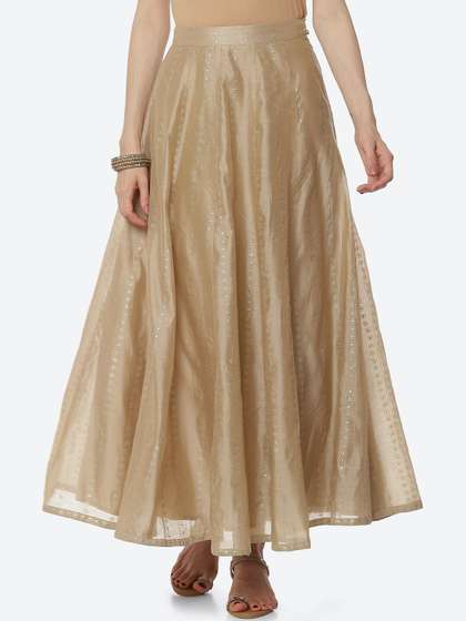Rangriti Women Solid Flared Maxi Skirts