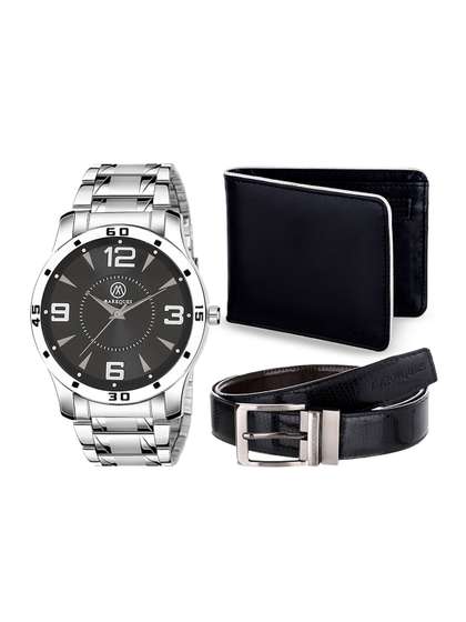 MARKQUES Men Black &
                    Silver-Toned Solid Accessory Gift Set