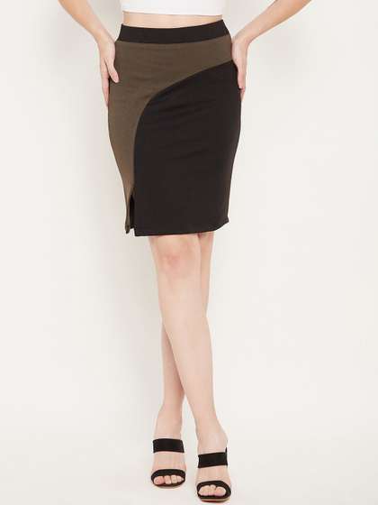 Bitterlime Women Solid Mini Pencil Skirts