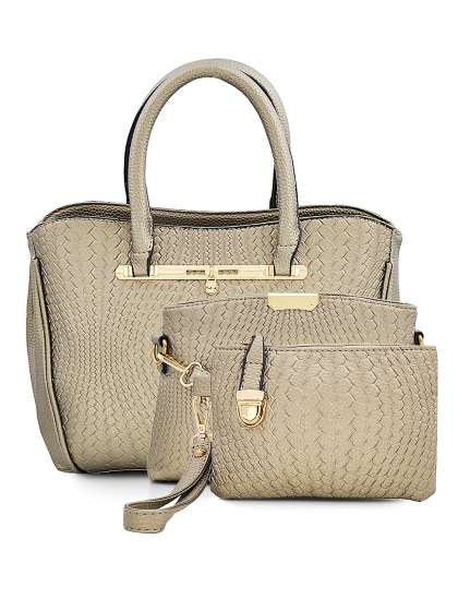Mark Keith Handbags Online In India Mark Keith Set Of 2 Gold Toned Snakeskin Textured Handbags With Pouch
