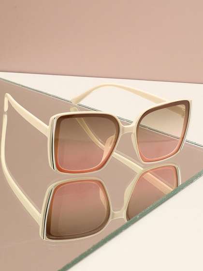 HAUTE SAUCE Women
                        Brown Lens & White Oversized Sunglasses with
                        Polarised Lens