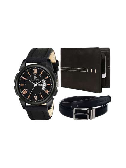 MARKQUES Men Black
                      Solid Leather Accessory Gift Set
