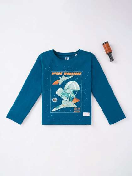Ed-a-Mamma Boys Blue Printed Applique T-shirt