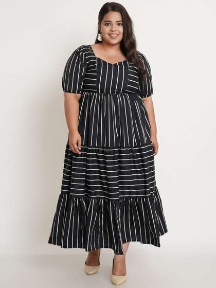 U&F Plus Size
                        Women Black & White Striped Crepe Maxi
                        Dress