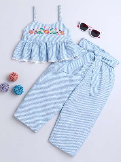 Knitting Doodles Girls
                    White & Blue Striped Top with Pyjamas