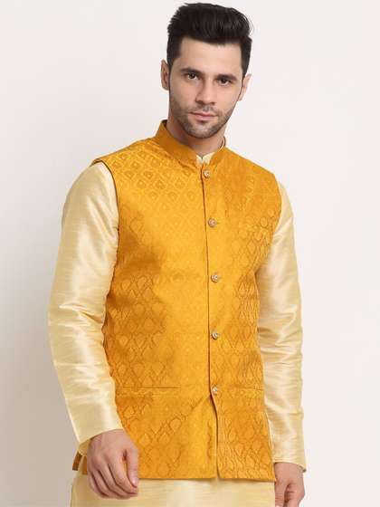 KRAFT INDIA Men
                          yellow Jacquard Woven Design Jacket