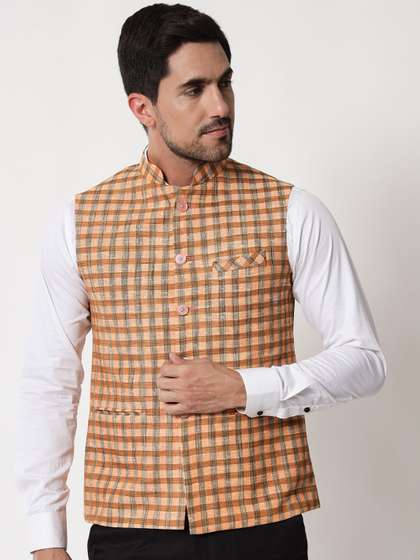 Vastraa Fusion Checked Woven Nehru Jackets