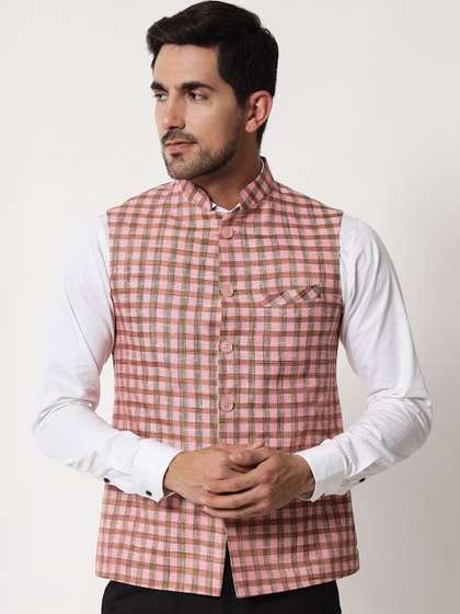 Vastraa Fusion Checked Woven Nehru Jackets
