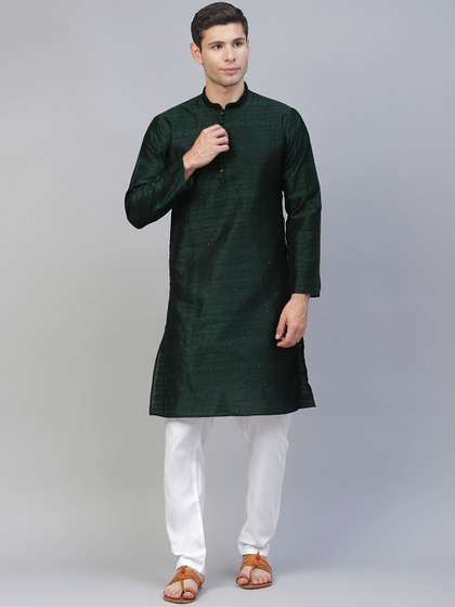 MANQ Men Green Woven Design Kurta
