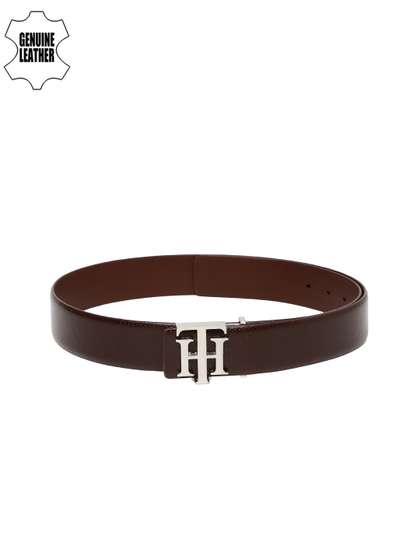 Tommy Hilfiger Men
                      Brown Textured Genuine Leather Belt