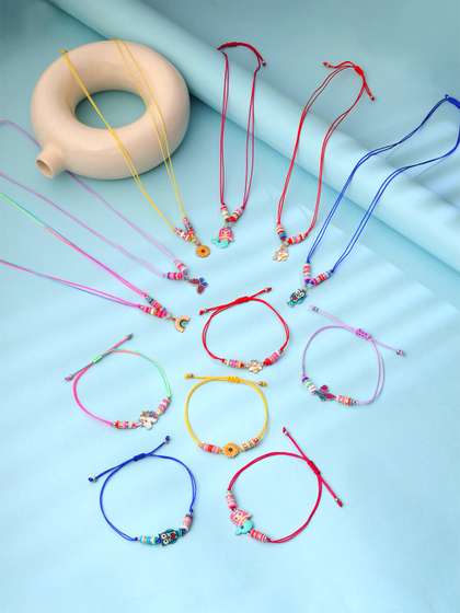 Melbees by Yellow Chimes
                    Girls Set of 12 Yellow & Blue Necklace and
                    Bracelet