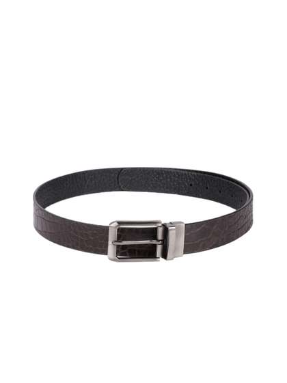 Hidesign Men Brown &
                    Black Textured Reversible Leather Belt