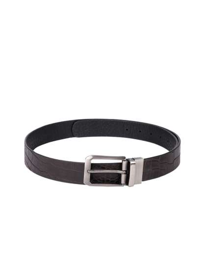 Hidesign Men Brown &
                    Black Textured Reversible Leather Belt
