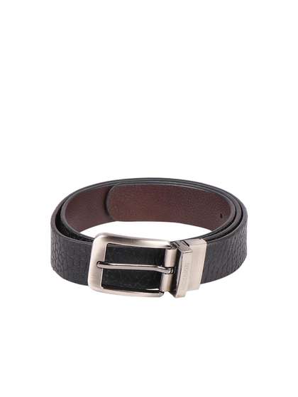 Hidesign Men Black &
                    Brown Textured Reversible Leather Belt