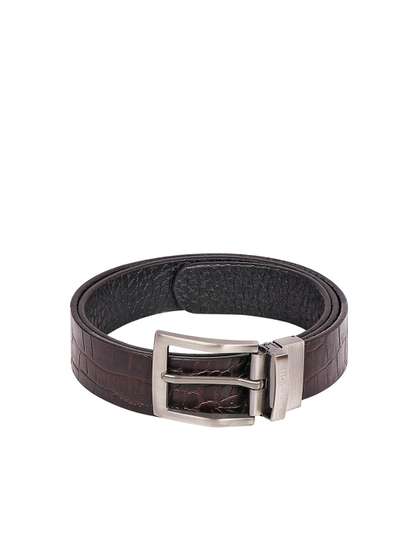 Hidesign Men Brown &
                    Black Textured Reversible Leather Belt