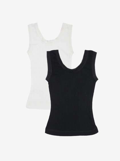 Kanvin Girls Pack Of 2
                    Black & White Ribbed Cotton Thermal Tops