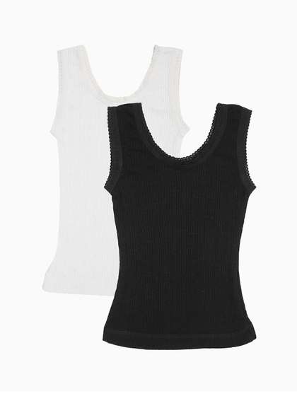 Kanvin Girls Pack Of 2
                    Black & White Ribbed Cotton Thermal Tops