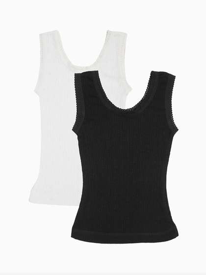 Kanvin Girls Pack Of 2
                    Black & White Ribbed Cotton Thermal Tops