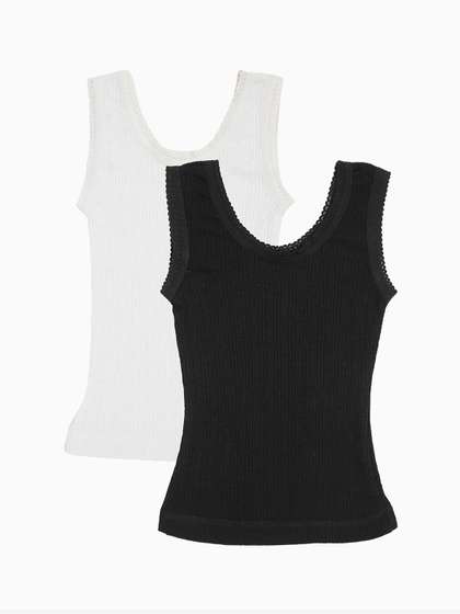 Kanvin Girls Pack Of 2
                    Black & White Ribbed Cotton Thermal Tops
