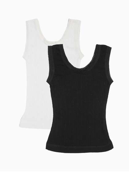 Kanvin Girls Pack Of 2
                      White & Black Ribbed Cotton Thermal Tops