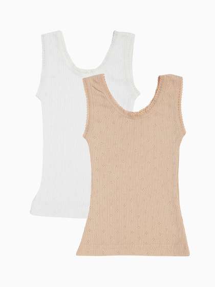 Kanvin Girls Pack Of 2
                      White & Beige Ribbed Cotton Thermal Tops