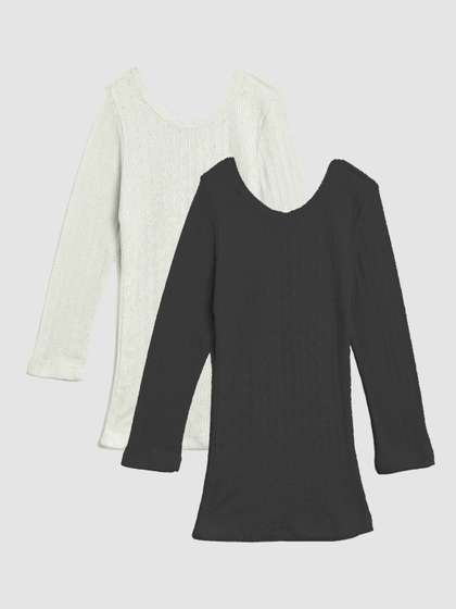 Kanvin Girls Pack Of 2
                    Black & Off White Ribbed Cotton Thermal Tops