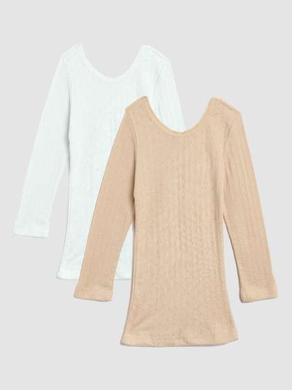 Kanvin Girls Pack Of 2
                    Beige & Off White Ribbed Thermal Tops