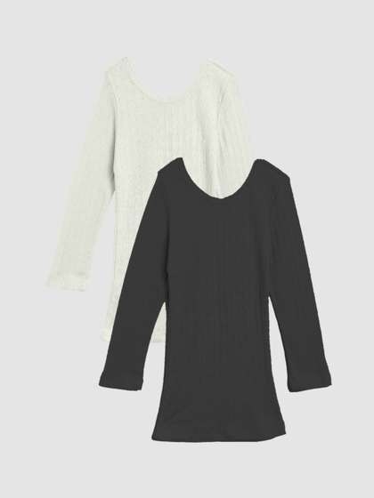 Kanvin Girls Pack Of 2
                    Black & Off White Ribbed Thermal Tops