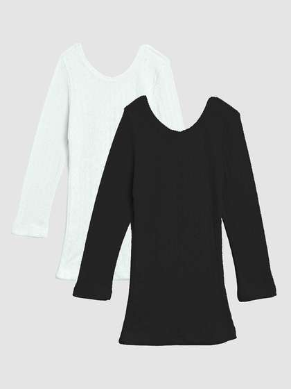 Kanvin Girls Pack Of 2
                    Off White & Black Ribbed Thermal Tops