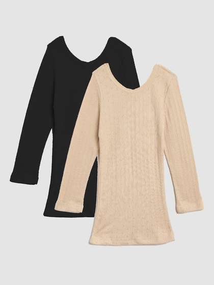 Kanvin Girls Black &
                    Beige Pack Of 2 Solid Thermal Tops
